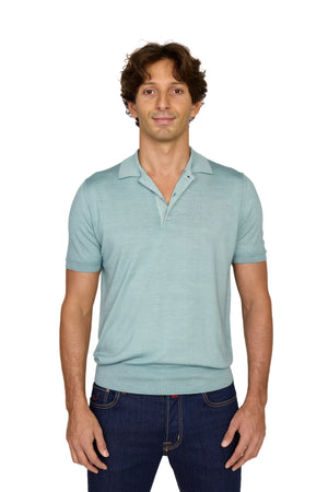 CANALI | Wool-Silk Knitted Polo | Sea Foam
