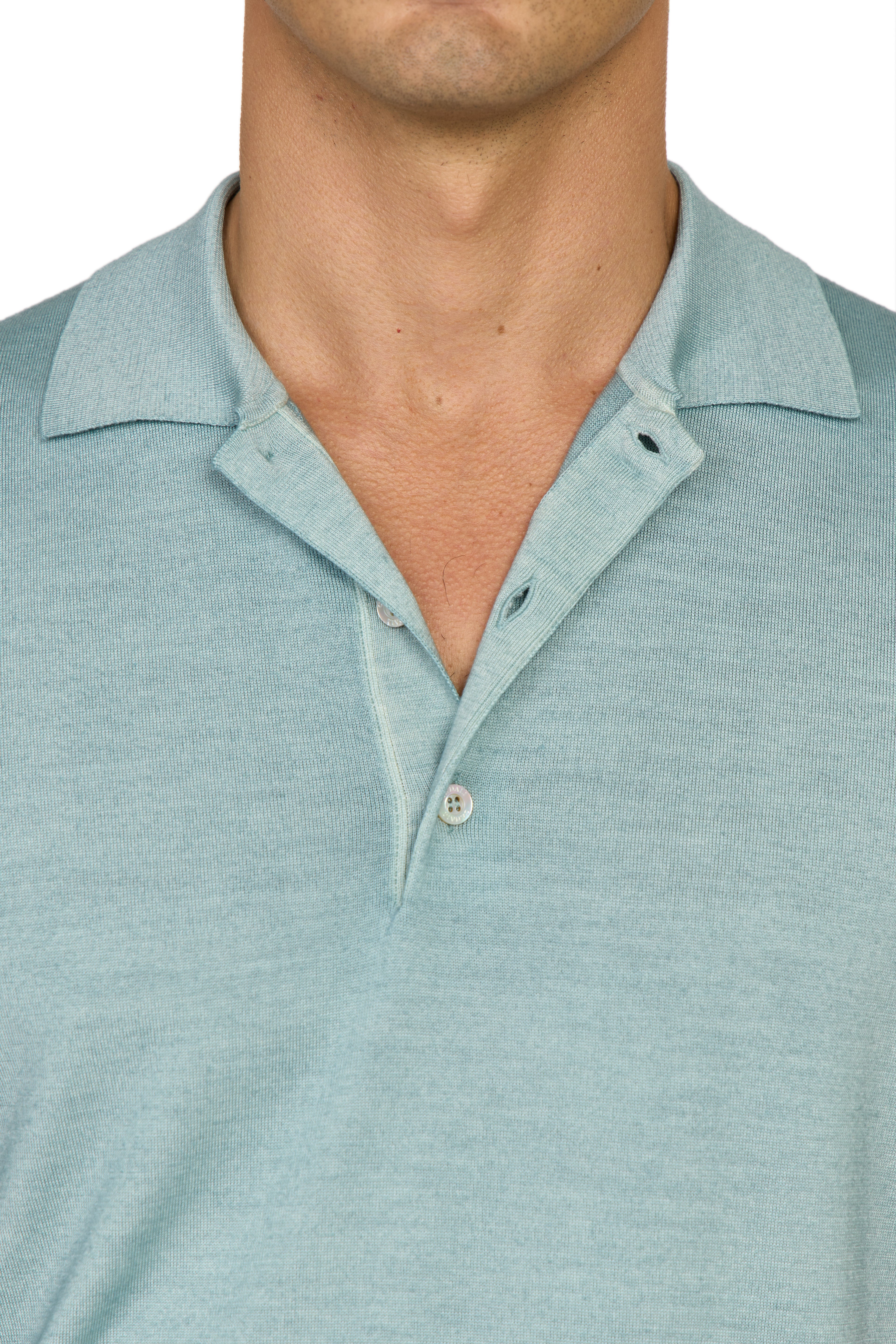 CANALI | Wool-Silk Knitted Polo | Sea Foam