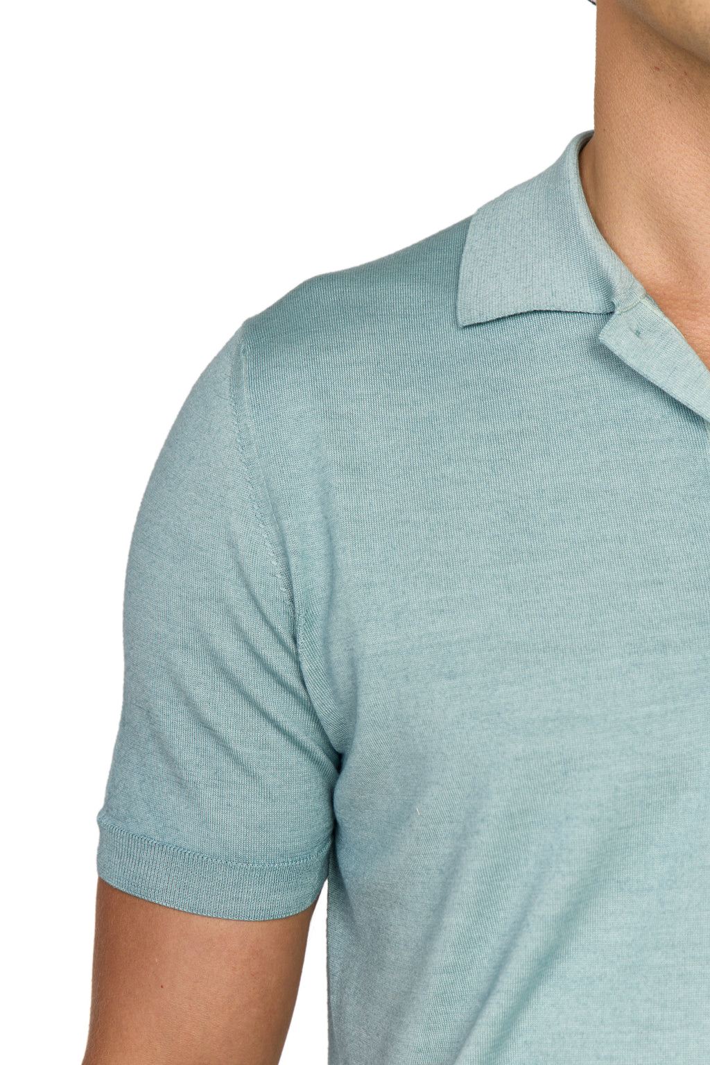 CANALI | Wool-Silk Knitted Polo | Sea Foam