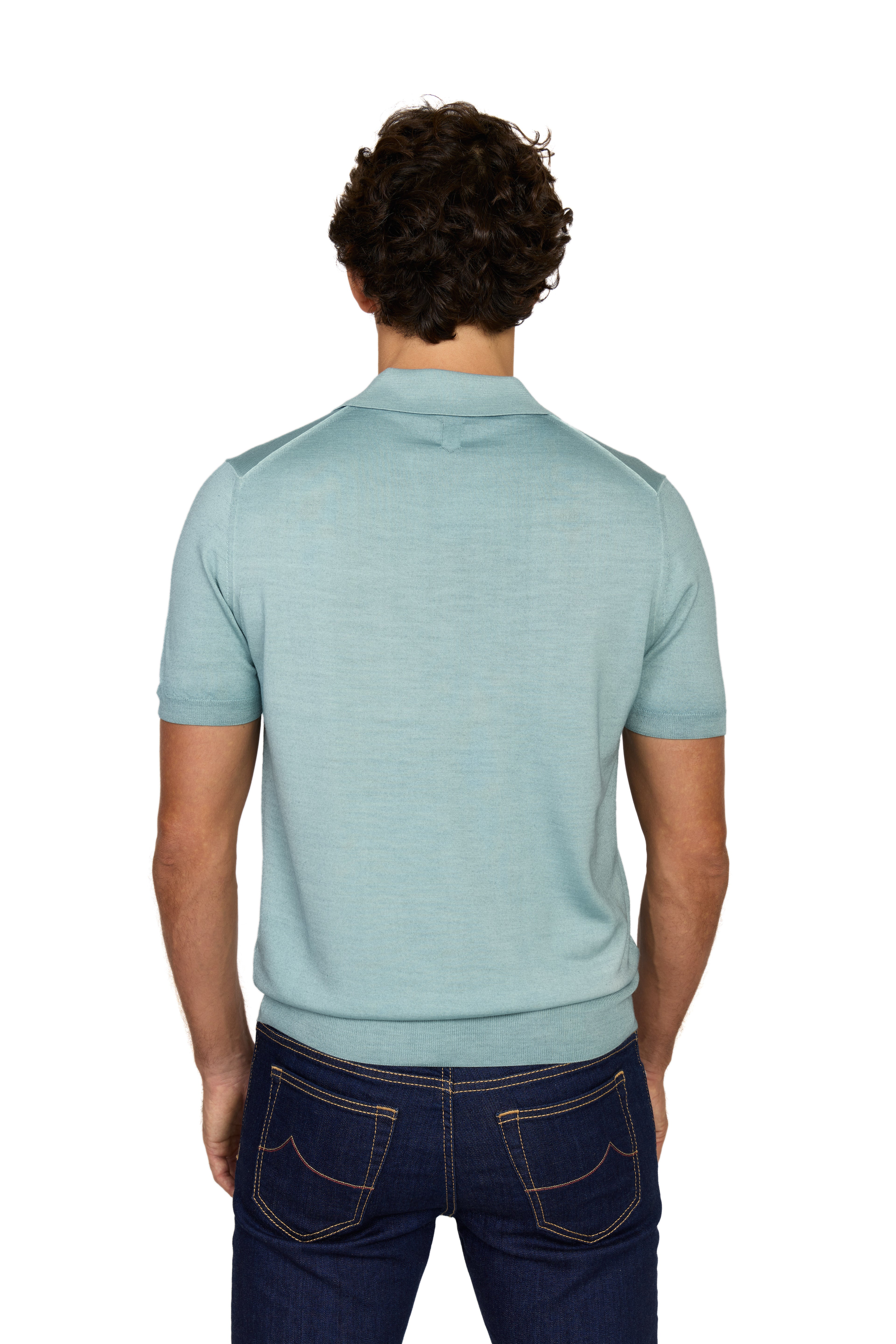 CANALI | Wool-Silk Knitted Polo | Sea Foam