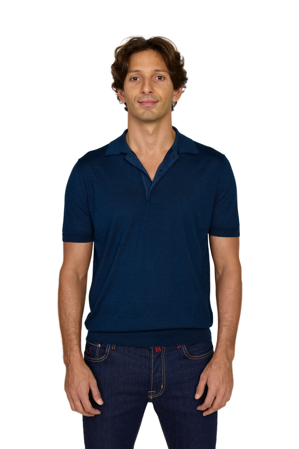 CANALI | Wool-Silk Knitted Polo | Dark Blue