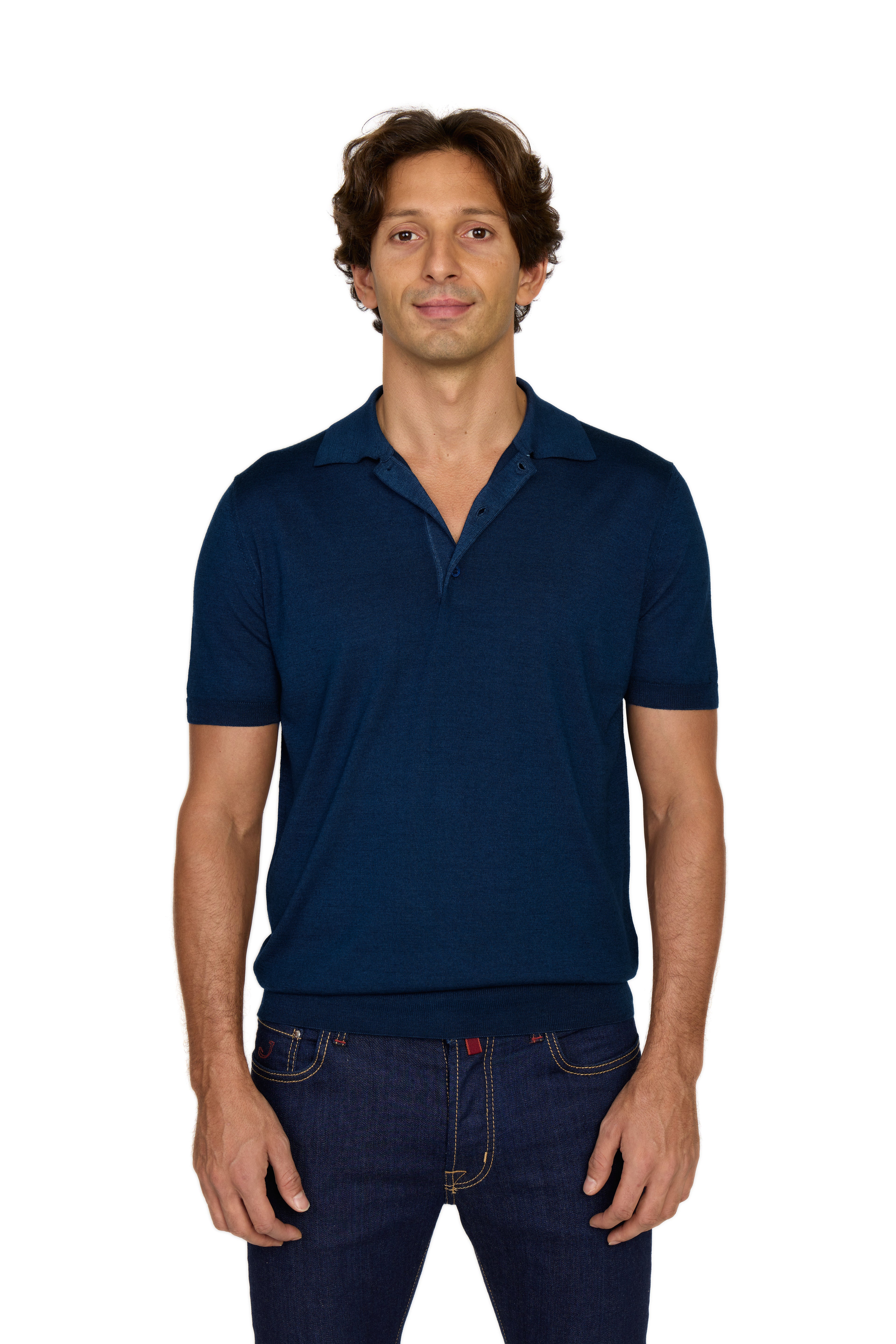 CANALI | Wool-Silk Knitted Polo | Dark Blue