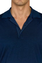 CANALI | Wool-Silk Knitted Polo | Dark Blue