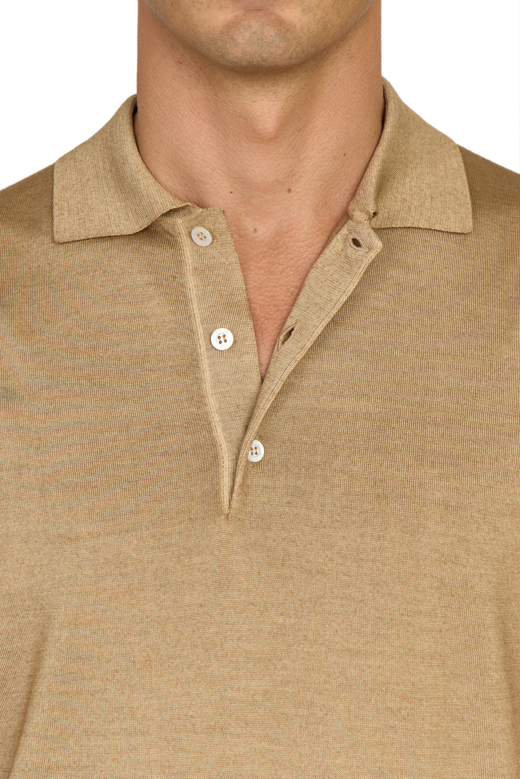 CANALI | Wool-Silk Knitted Polo | Tan