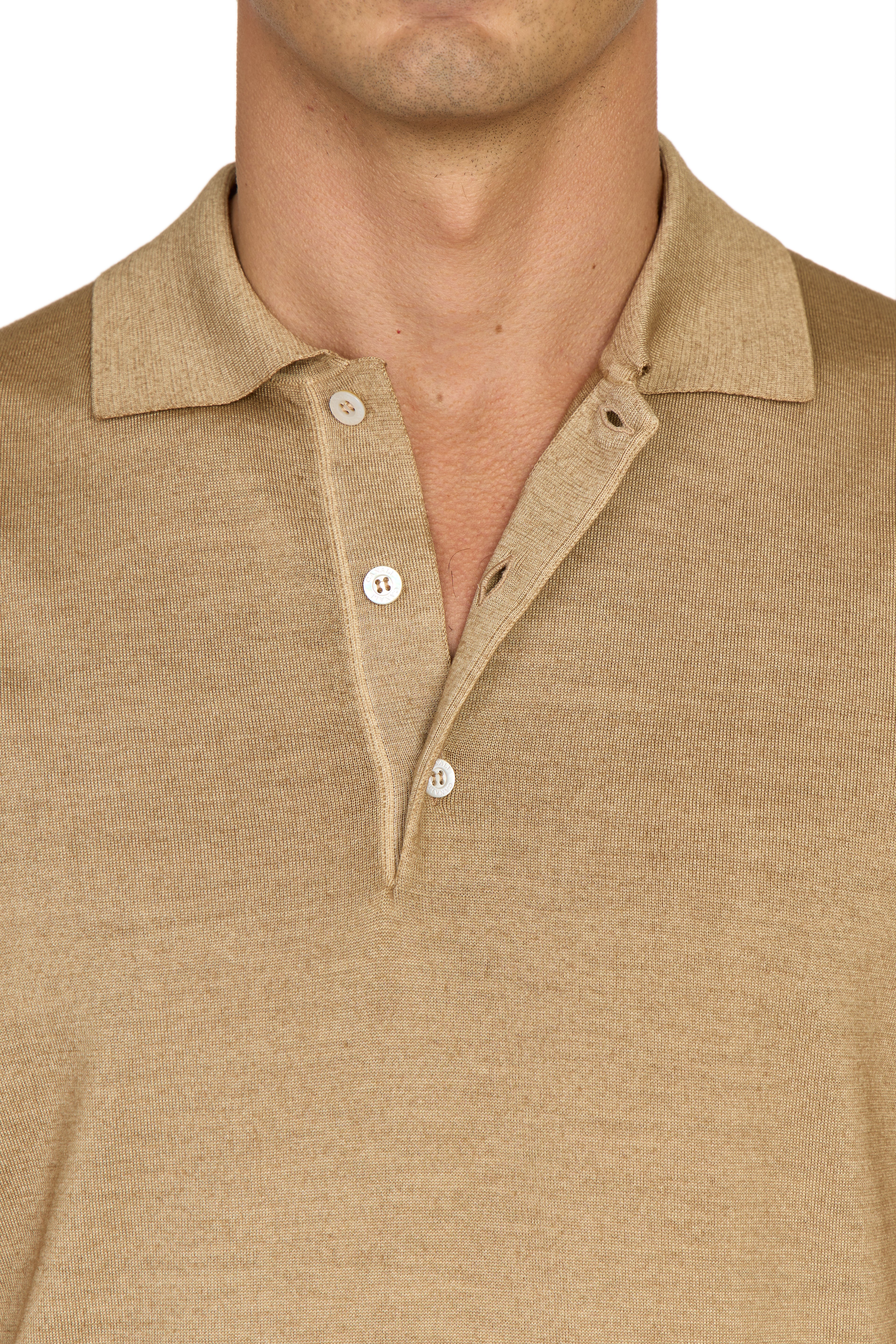 CANALI | Wool-Silk Knitted Polo | Tan