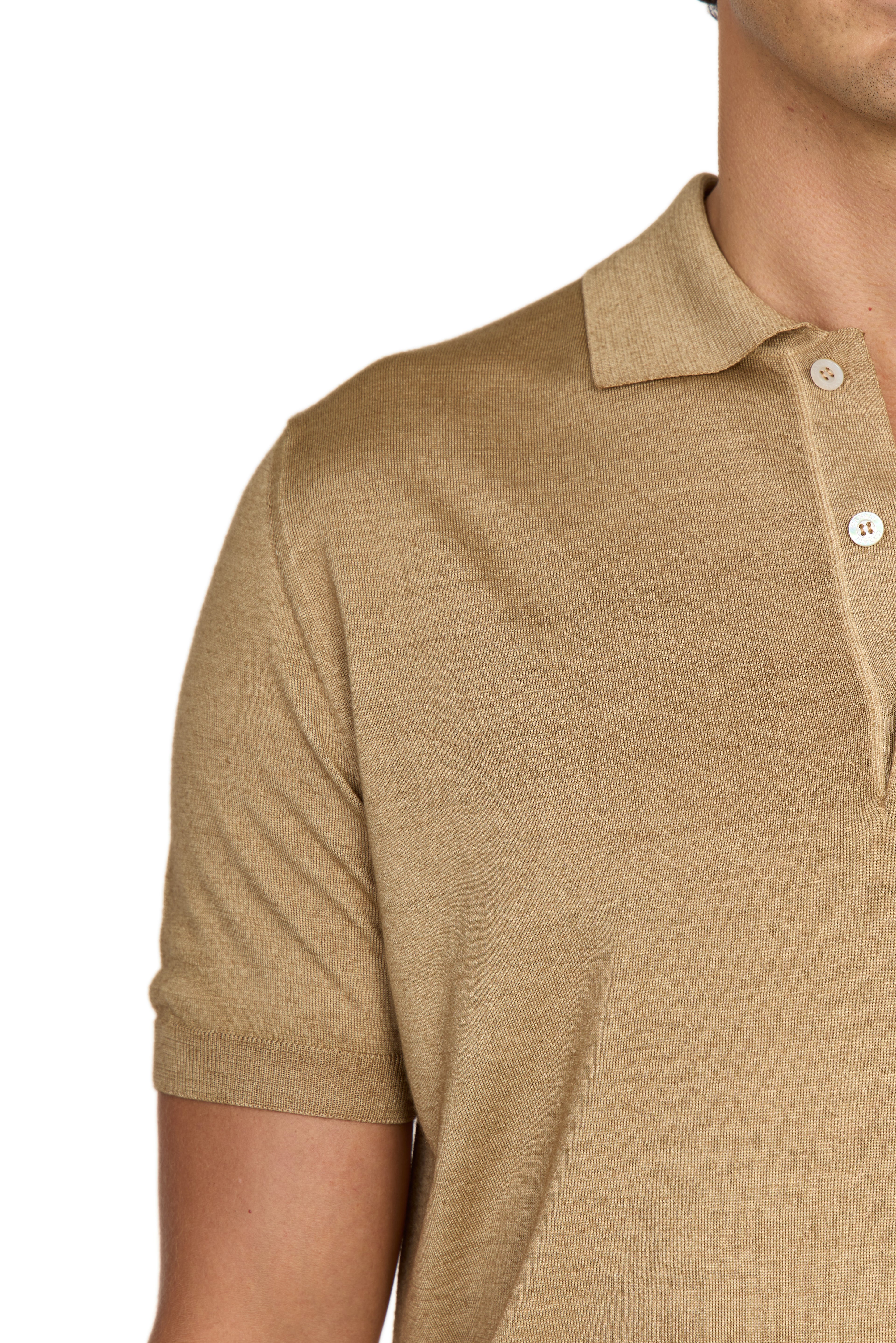 CANALI | Wool-Silk Knitted Polo | Tan
