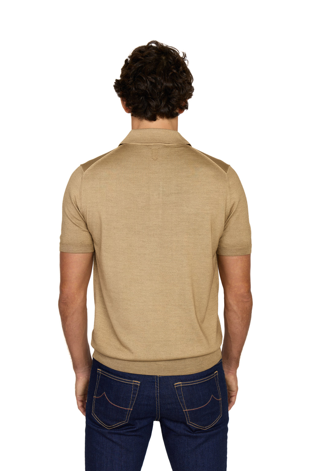 CANALI | Wool-Silk Knitted Polo | Tan