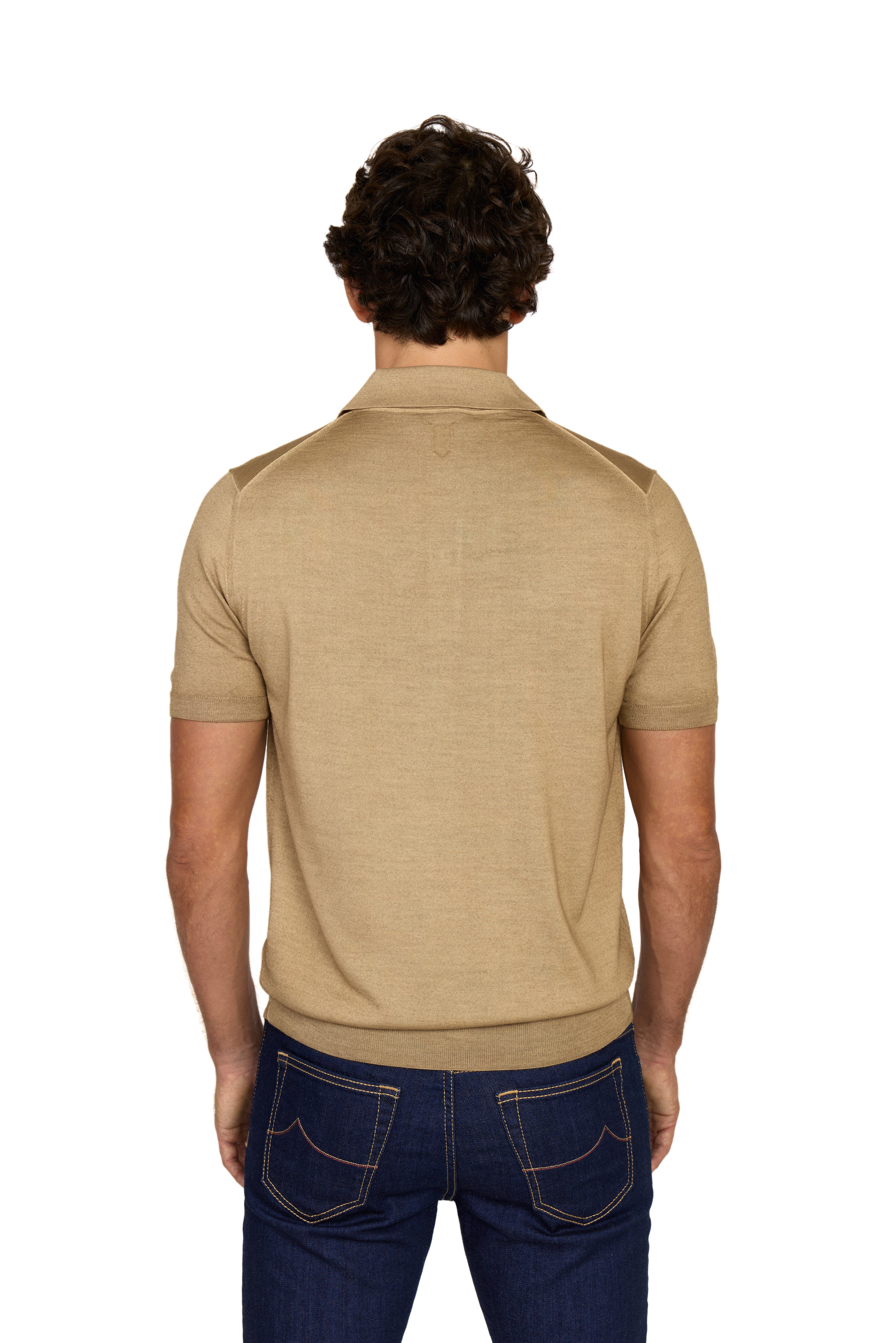 CANALI | Wool-Silk Knitted Polo | Tan