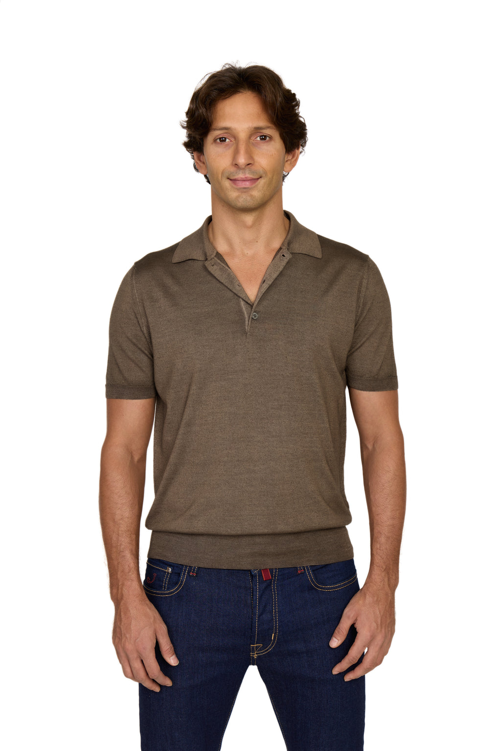 CANALI | Wool-Silk Knitted Polo | Brown