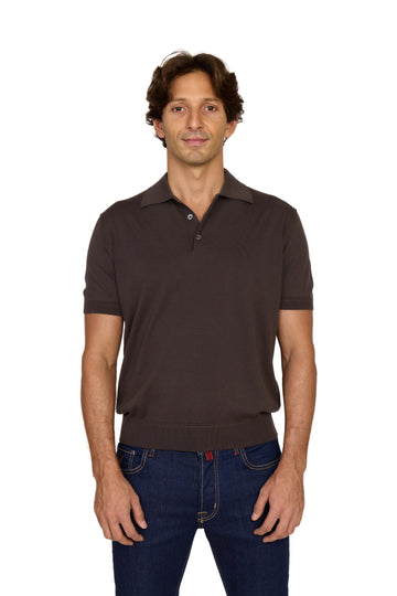 CANALI | Polo With Contrast Stitch | Dark Brown