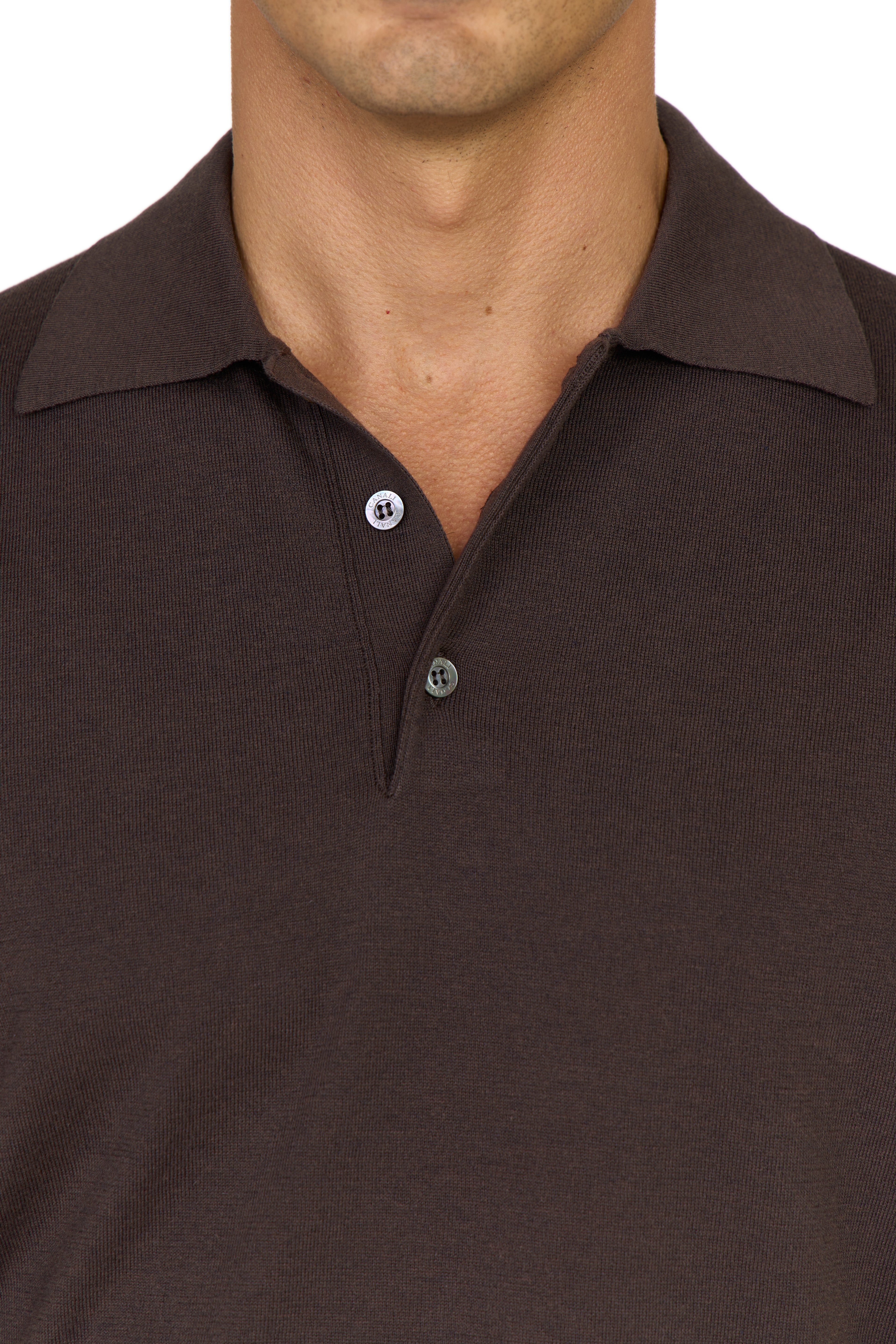 CANALI | Polo With Contrast Stitch | Dark Brown