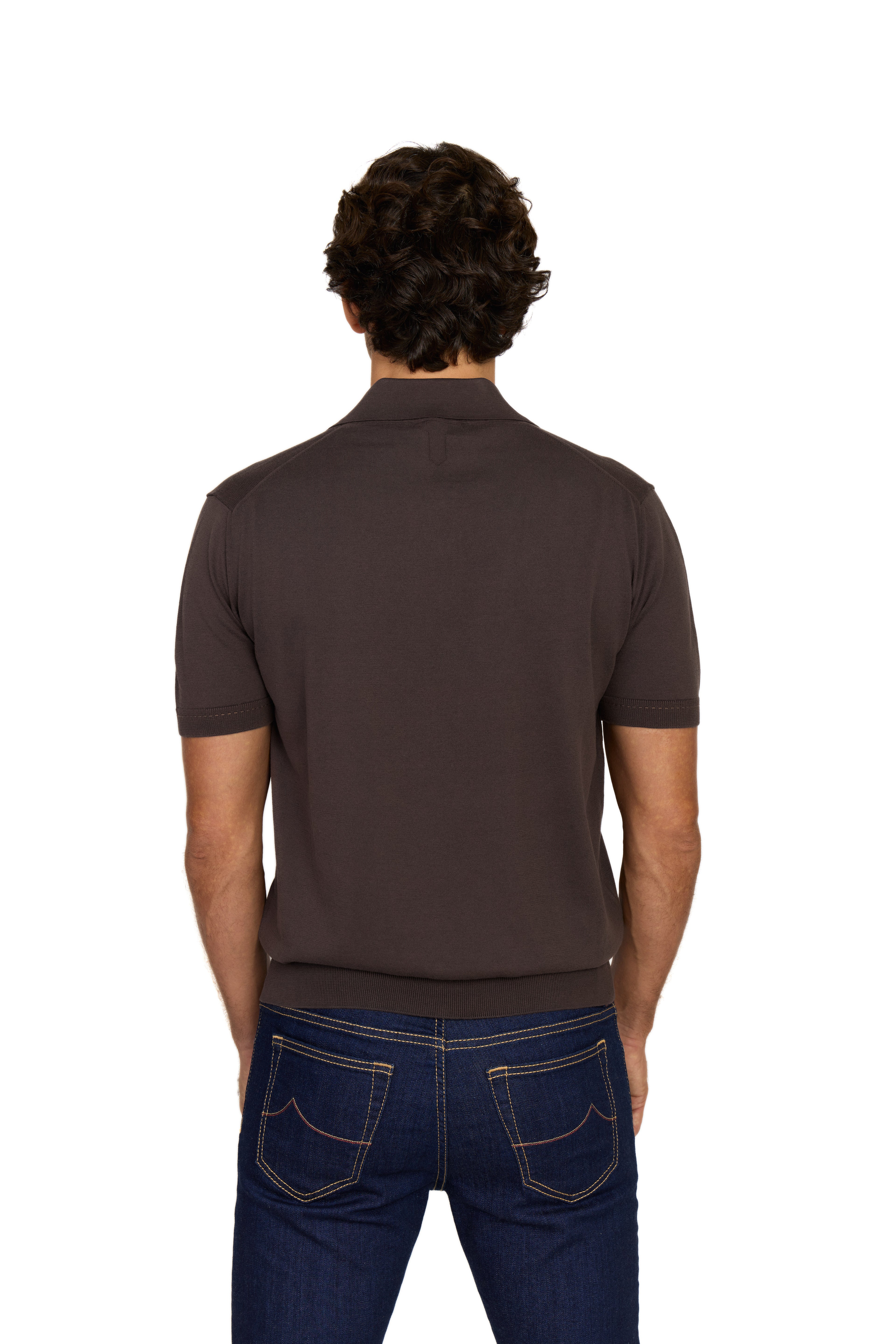 CANALI | Polo With Contrast Stitch | Dark Brown