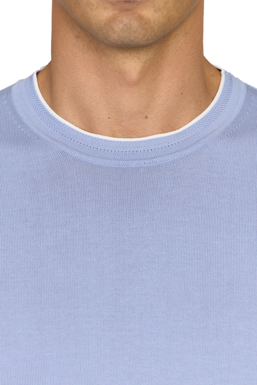 CANALI | Knit Tee With Collar Contrast | Cornflower