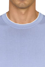 CANALI | Knit Tee With Collar Contrast | Cornflower