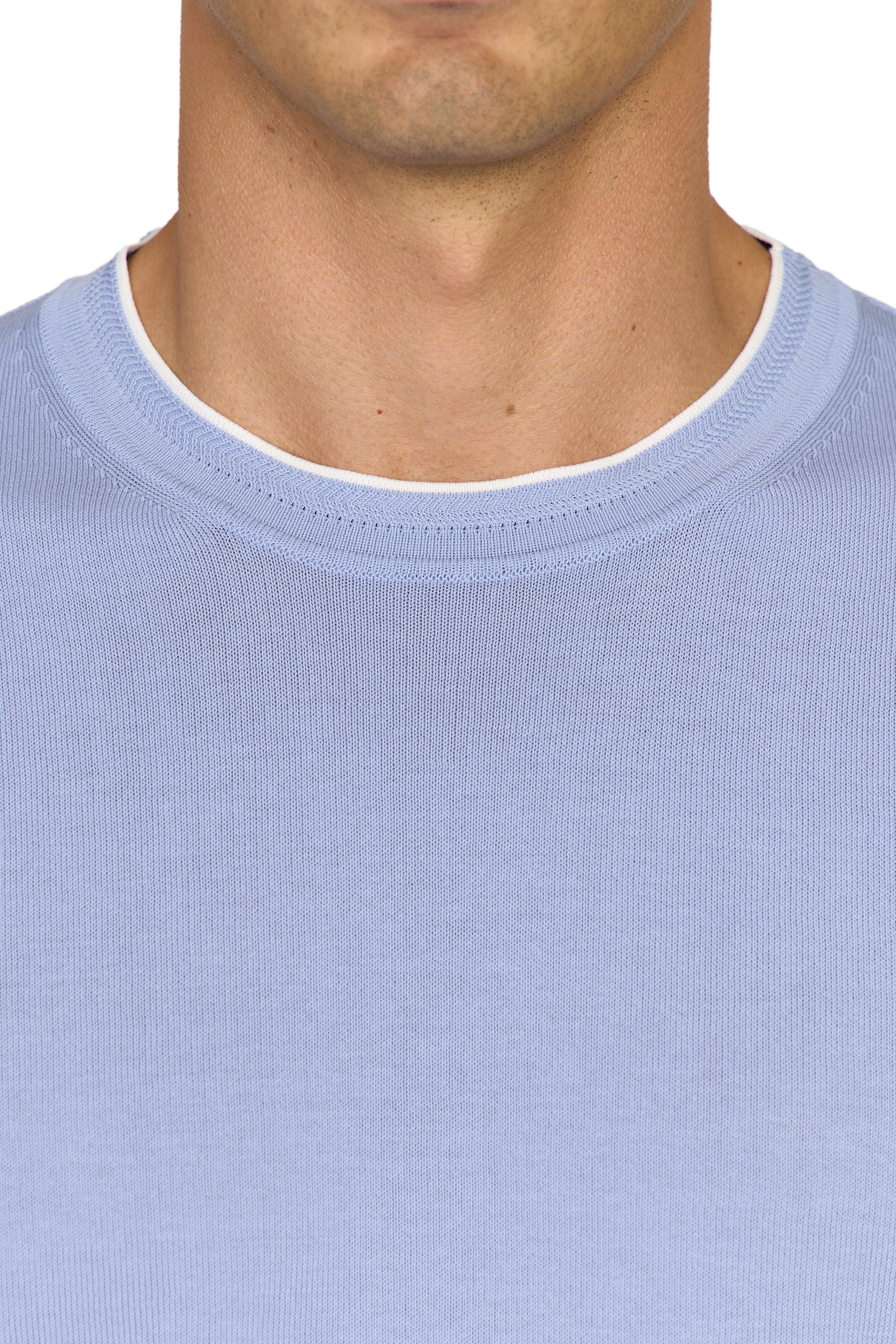 CANALI | Knit Tee With Collar Contrast | Cornflower