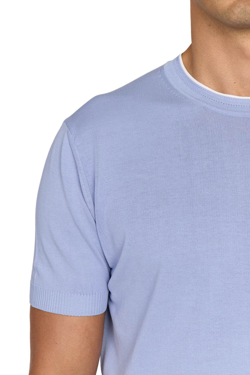 CANALI | Knit Tee With Collar Contrast | Cornflower