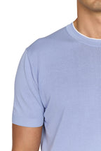 CANALI | Knit Tee With Collar Contrast | Cornflower