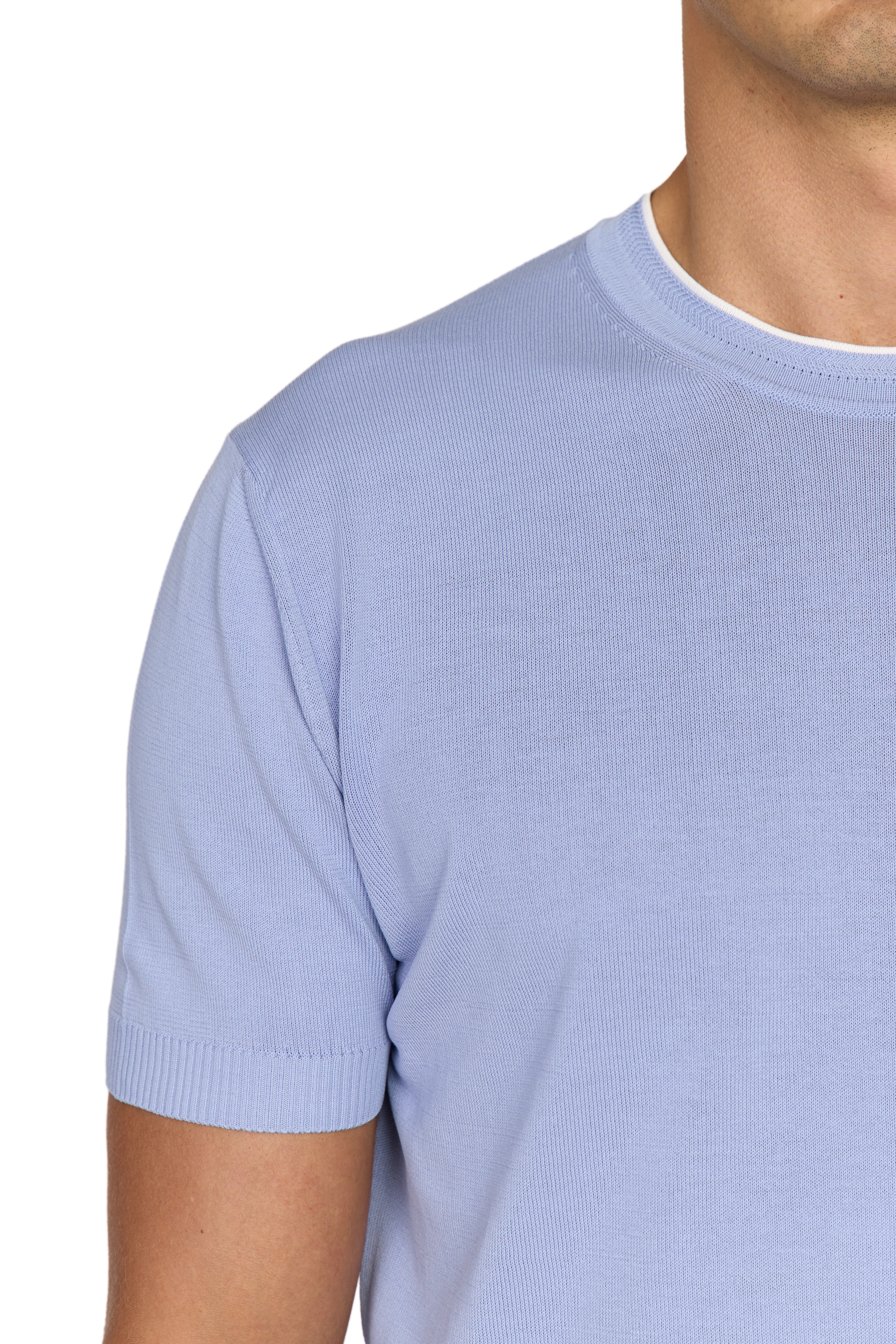 CANALI | Knit Tee With Collar Contrast | Cornflower