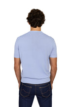 CANALI | Knit Tee With Collar Contrast | Cornflower