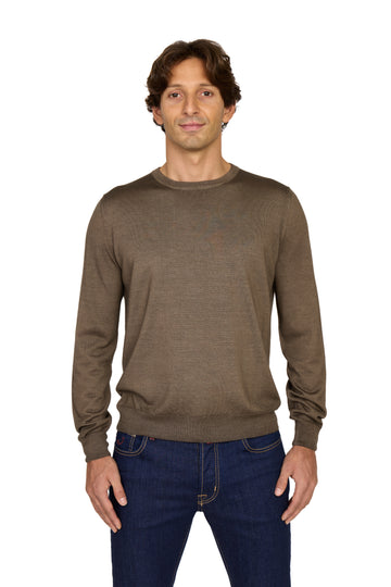 CANALI | Exclusive Wool-Silk Crew Neck Knit | Brown