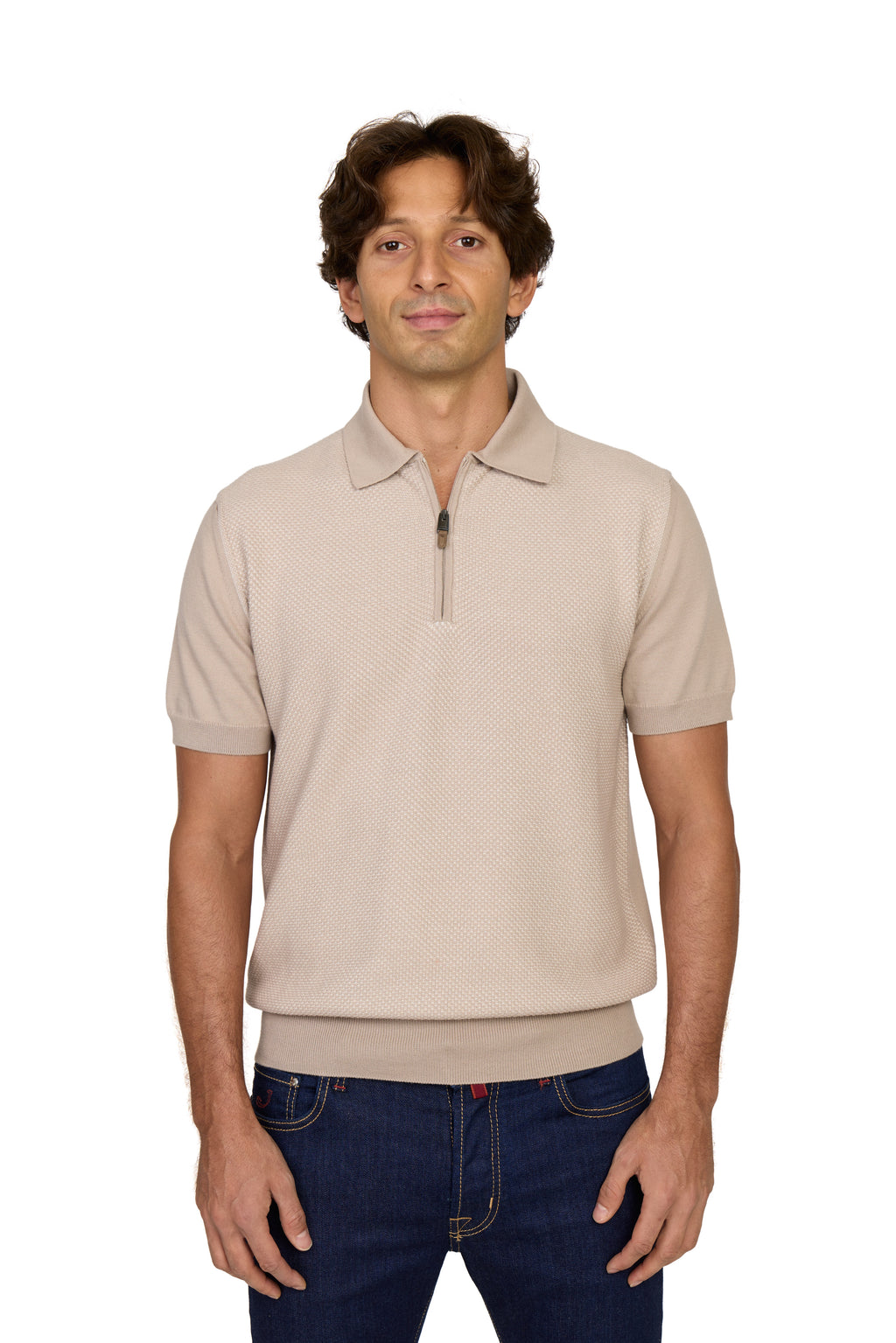 CANALI | Zip Polo Patterned Front | Light Brown