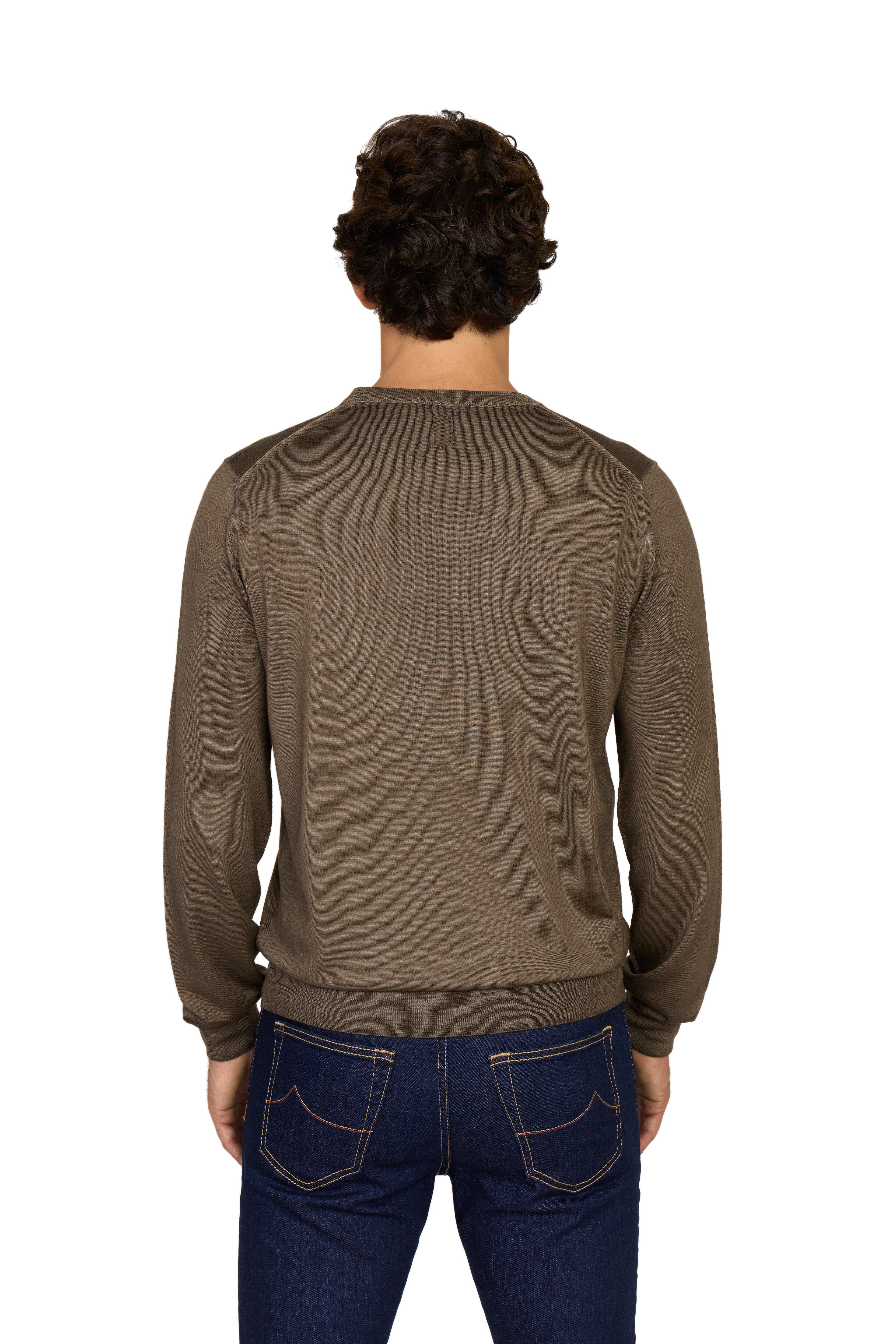 CANALI | Exclusive Wool-Silk Crew Neck Knit | Brown