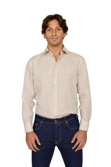 CANALI | Linen Shirt With Placket | Sand