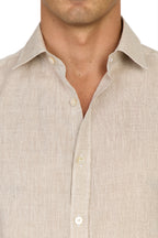 CANALI | Linen Shirt With Placket | Sand