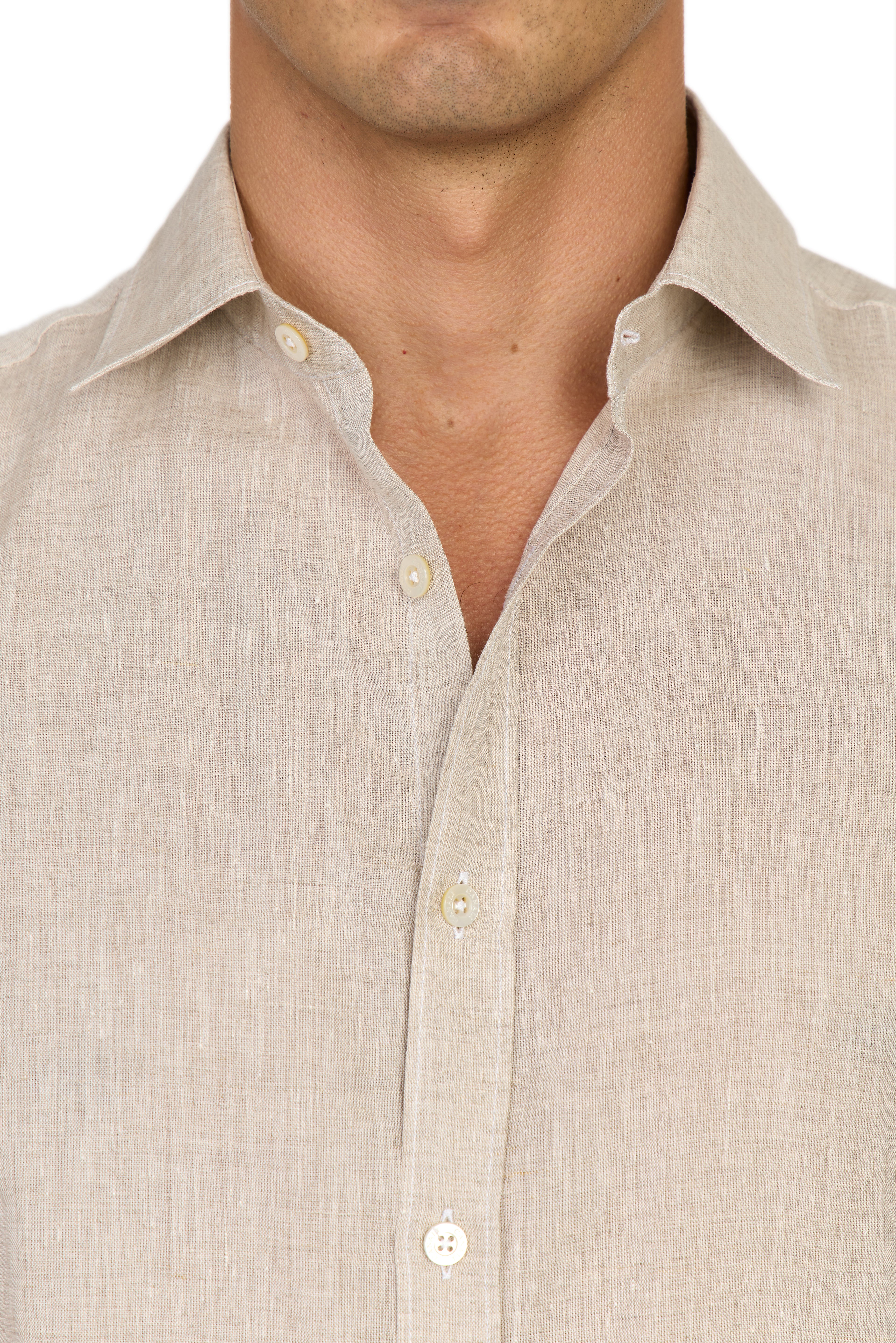 CANALI | Linen Shirt With Placket | Sand