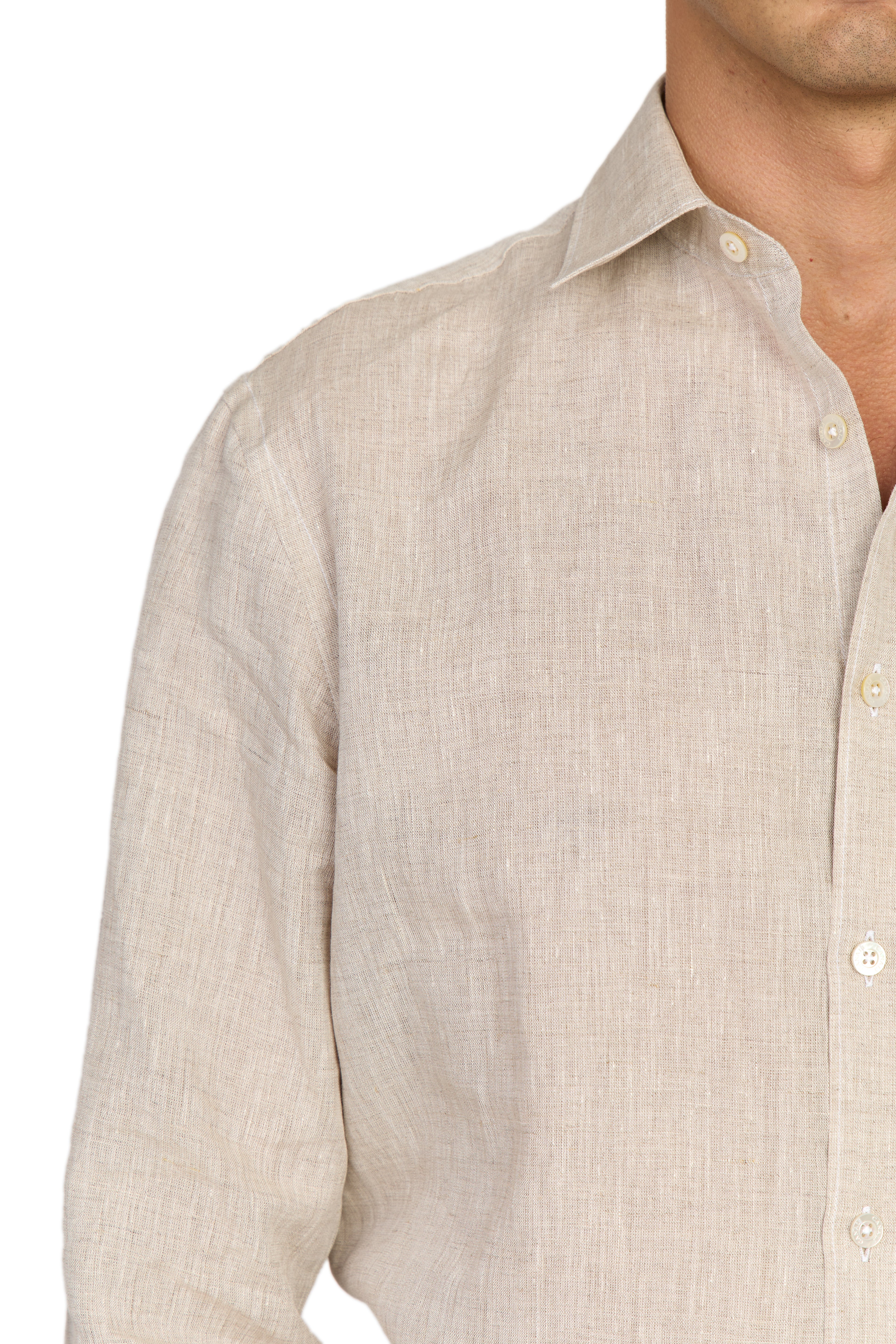 CANALI | Linen Shirt With Placket | Sand