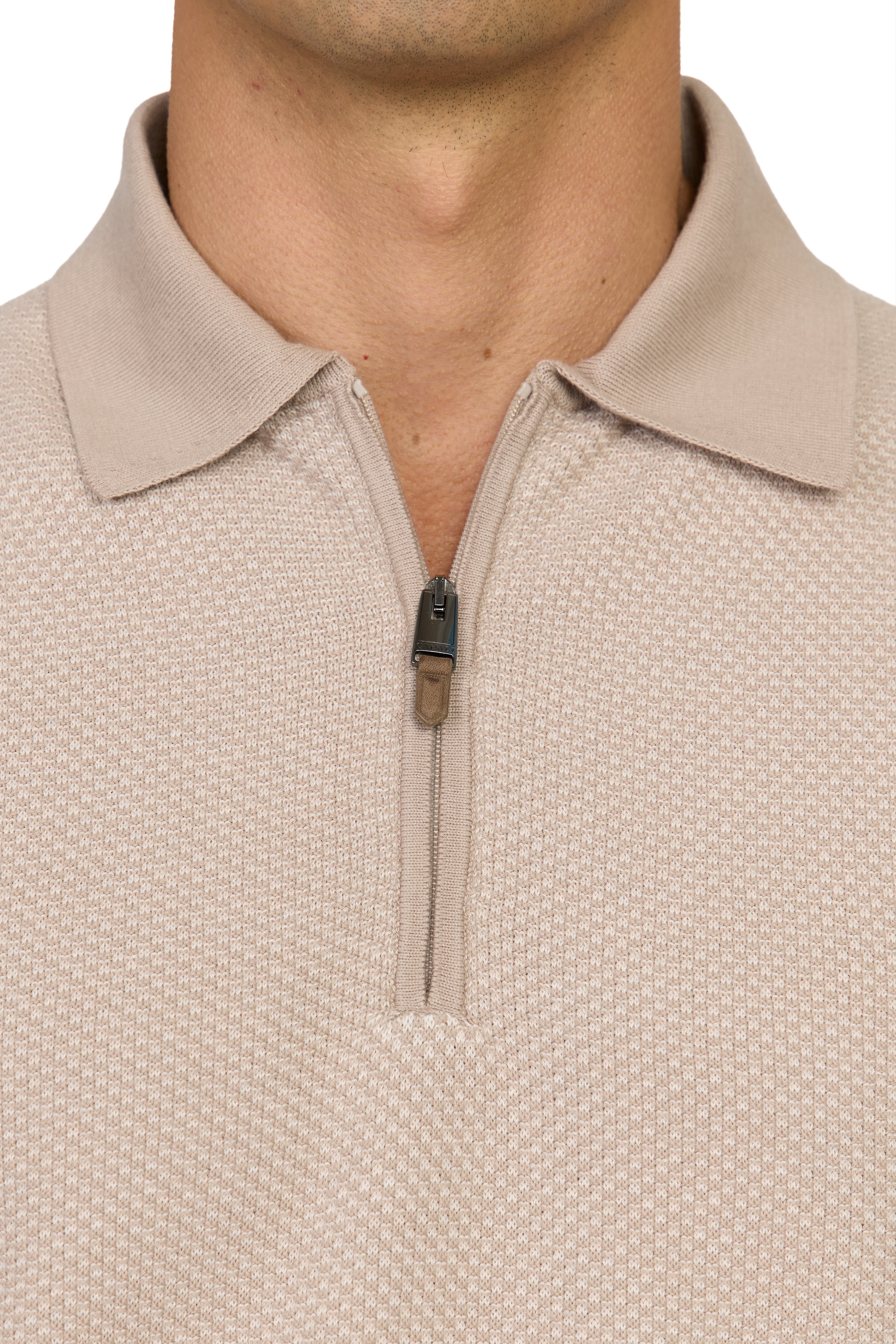 CANALI | Zip Polo Patterned Front | Light Brown