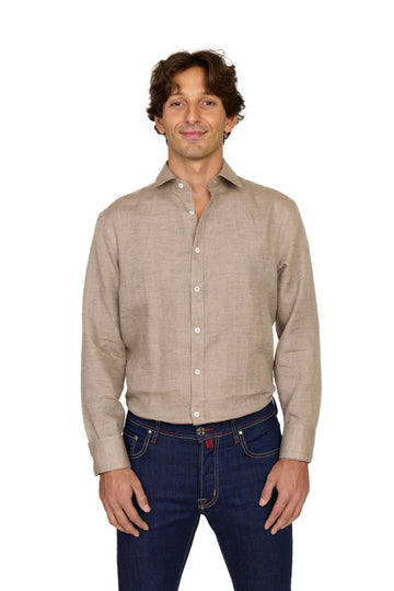 CANALI | Linen Shirt With Placket | Brown