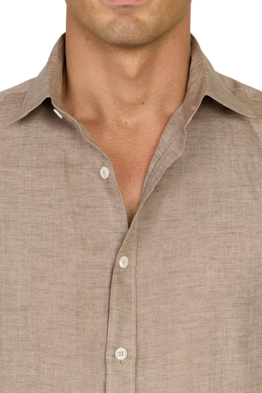 CANALI | Linen Shirt With Placket | Brown