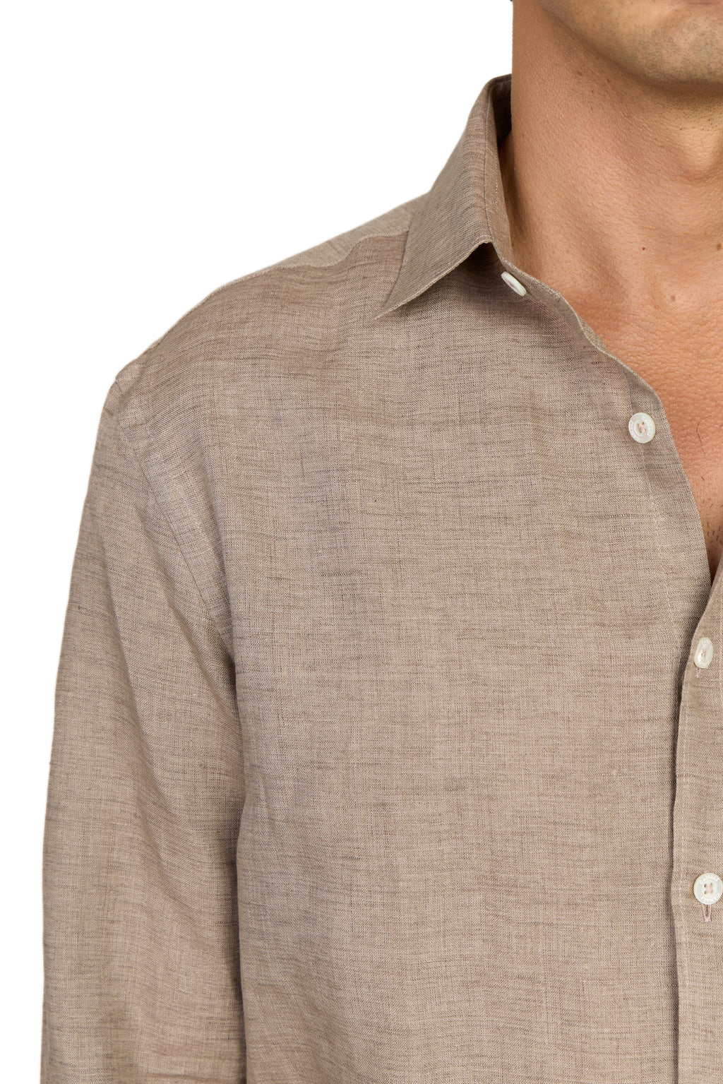 CANALI | Linen Shirt With Placket | Brown