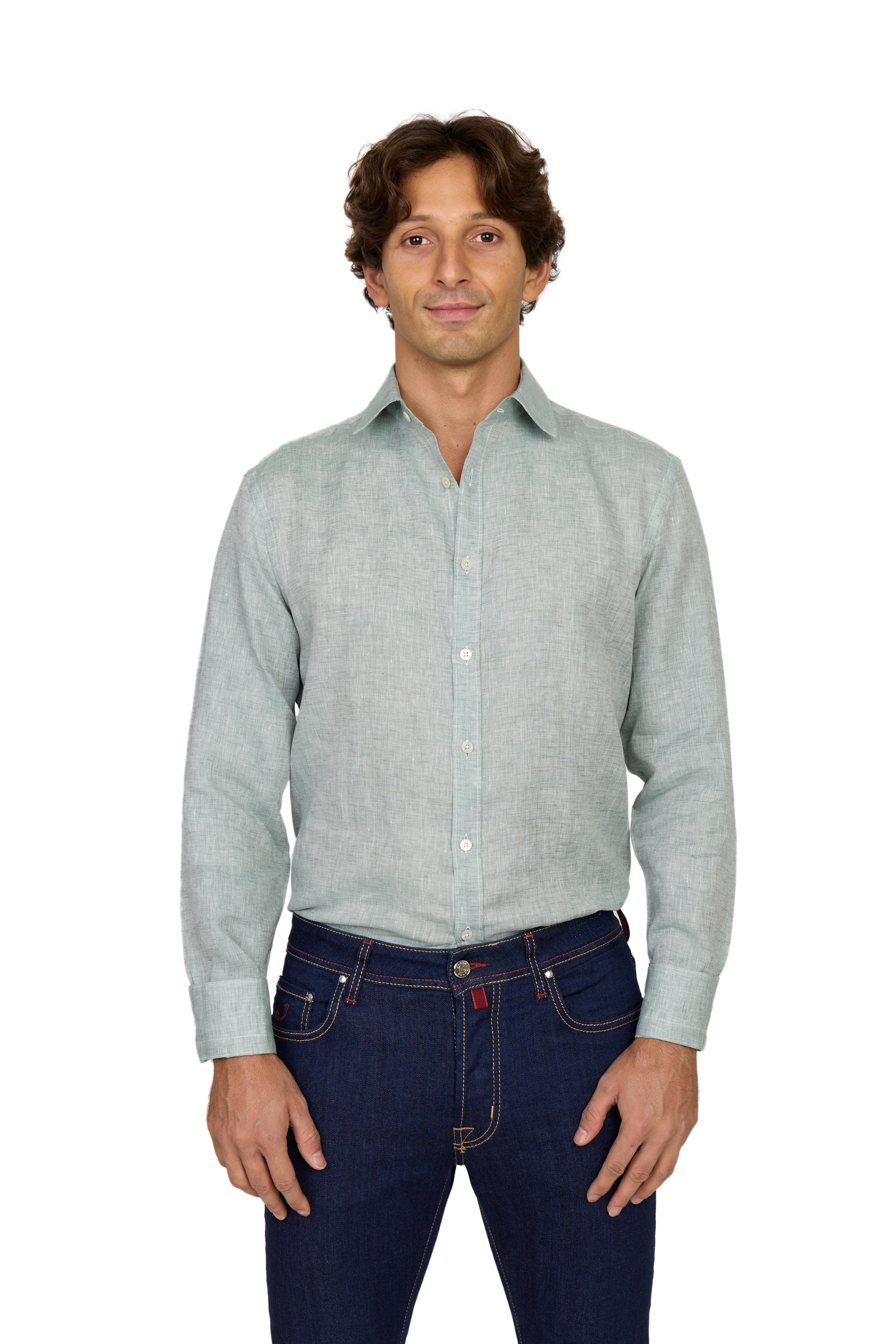 CANALI | Linen Shirt With Placket | Green