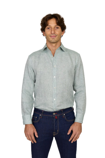 CANALI | Linen Shirt With Placket | Green