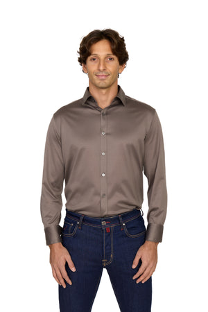 CANALI | Jersey Shirt With Placket | Latte