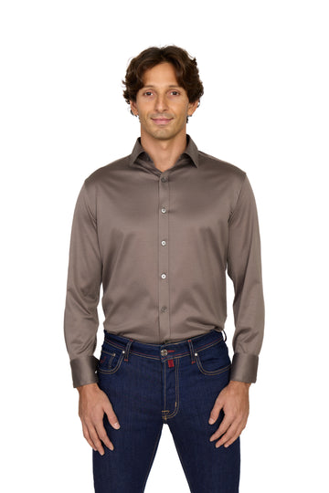 CANALI | Jersey Shirt With Placket | Latte