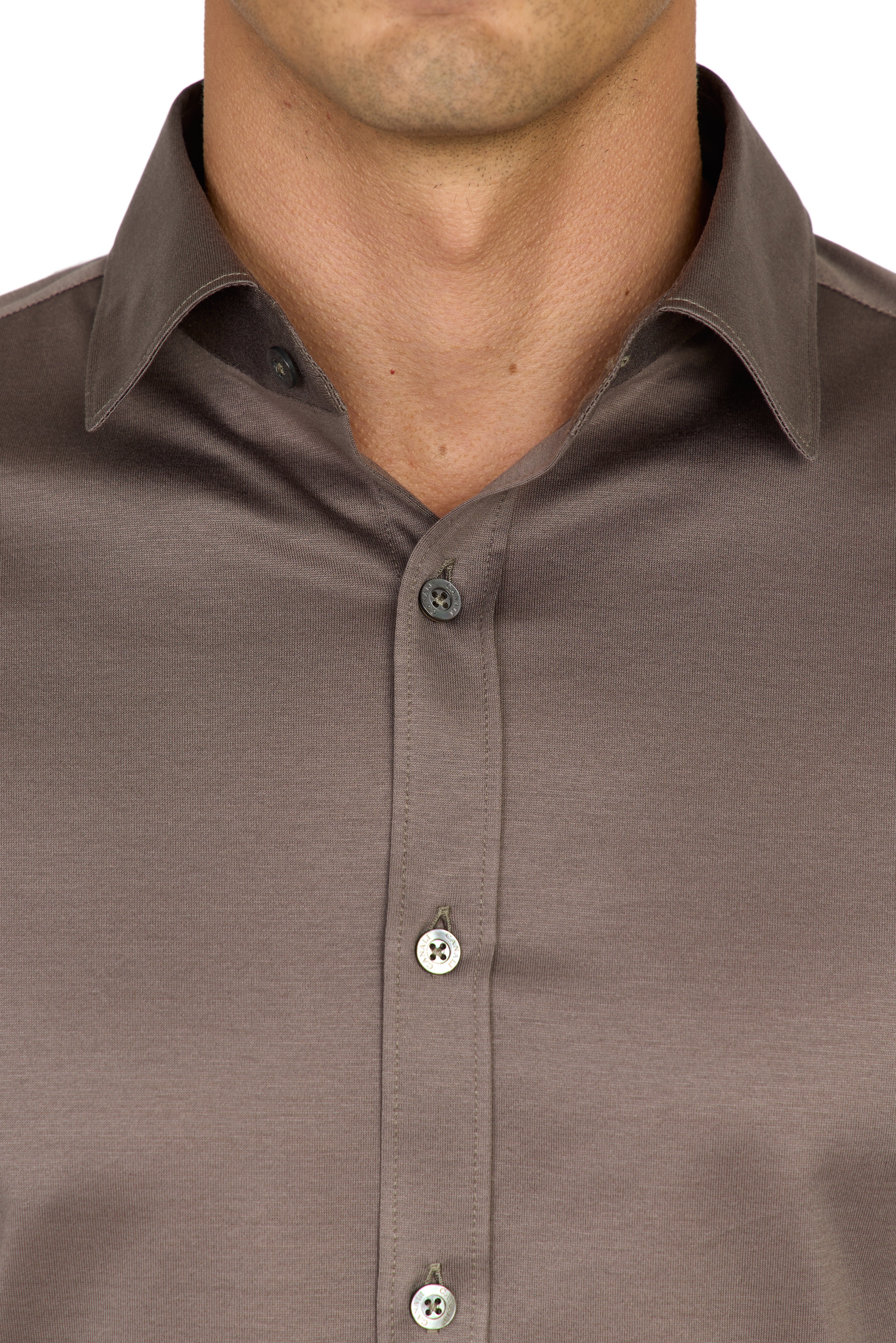 CANALI | Jersey Shirt With Placket | Latte