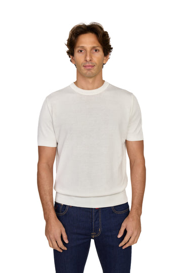 CANALI | Knit Tee With Collar Contrast | White