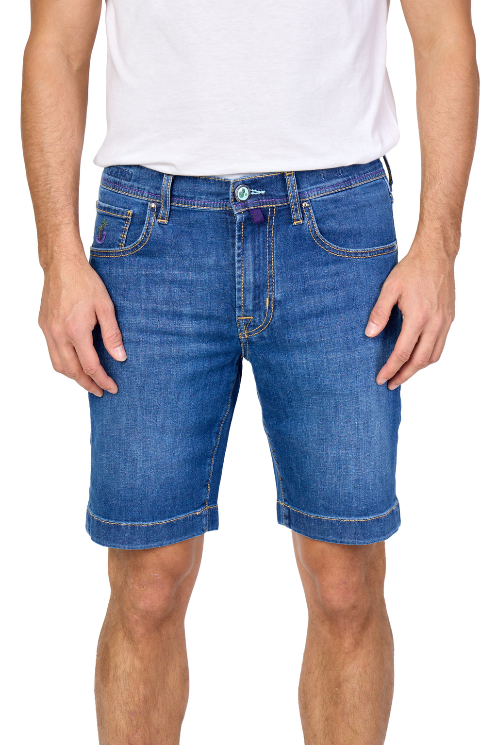 JACOB COHEN | Resort Nicolas Shorts With Embroidered Hotel Patch | Denim