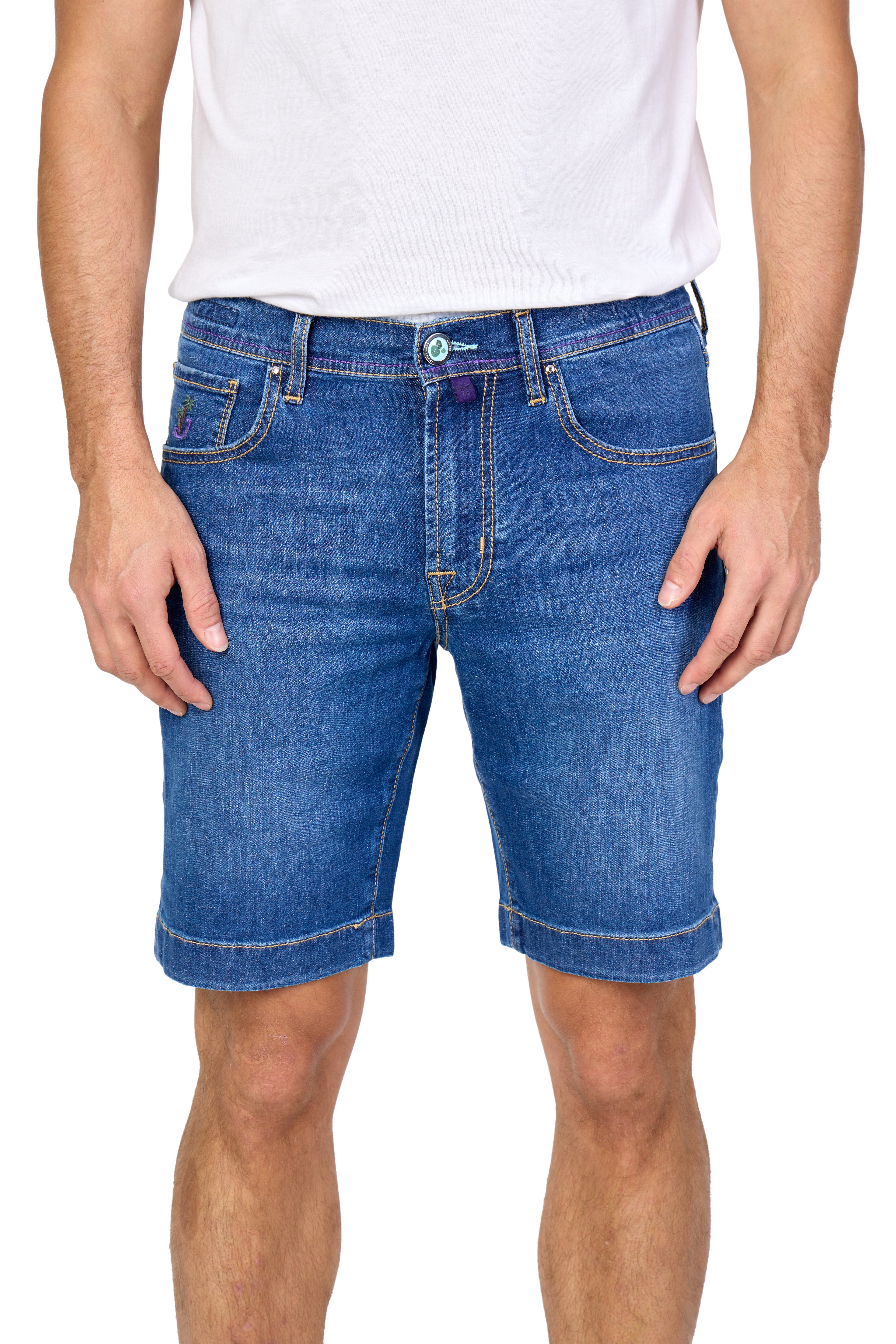 JACOB COHEN | Resort Nicolas Shorts With Embroidered Hotel Patch | Denim
