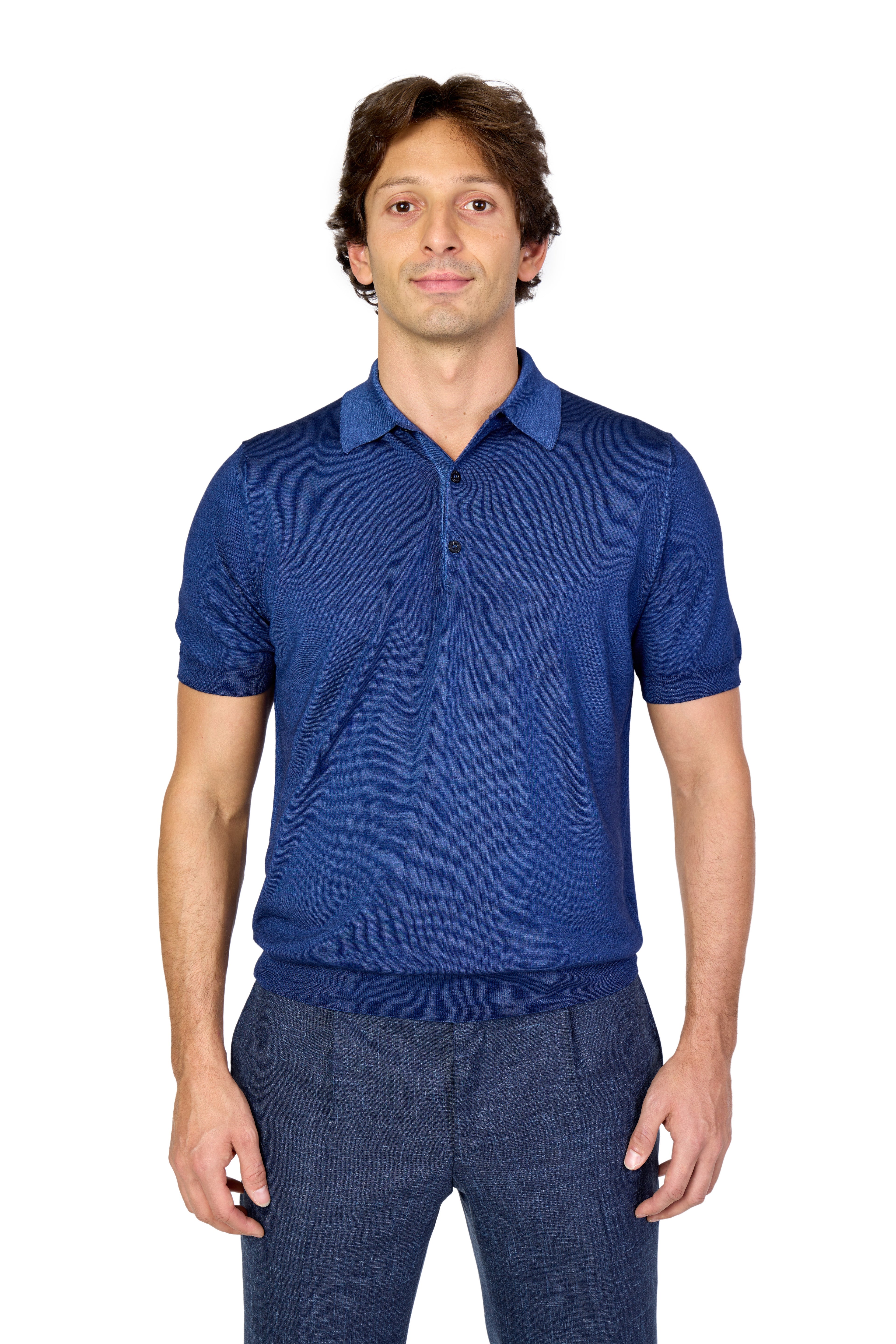 CANALI | Wool-Silk Knitted Polo | Dark Blue
