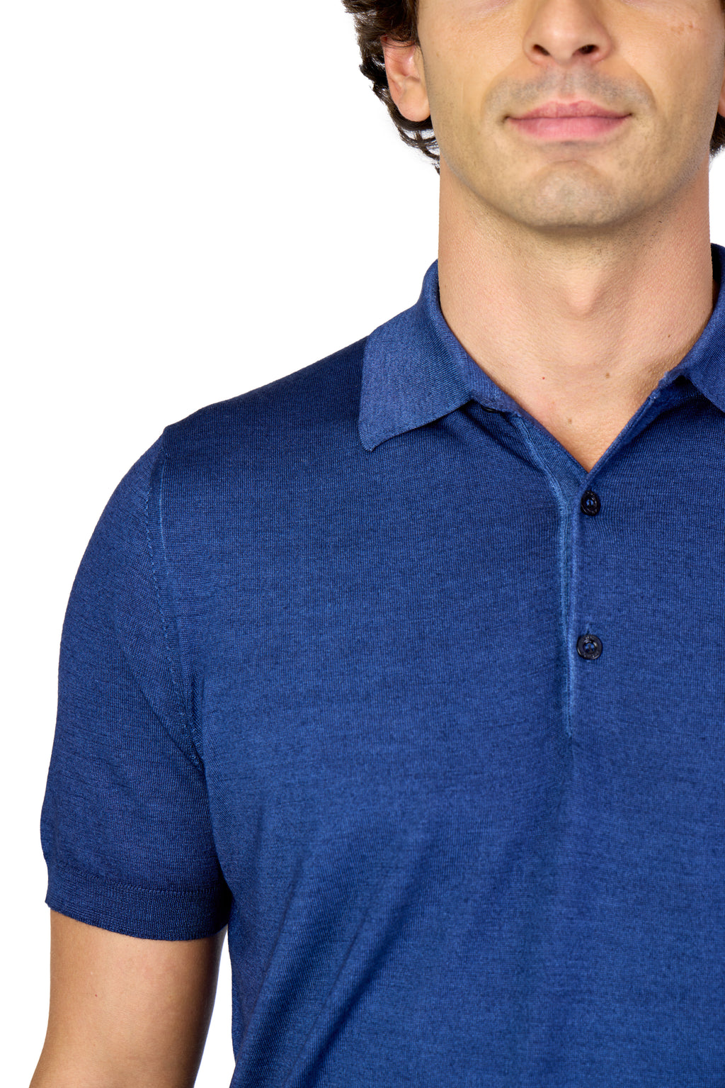 CANALI | Wool-Silk Knitted Polo | Dark Blue