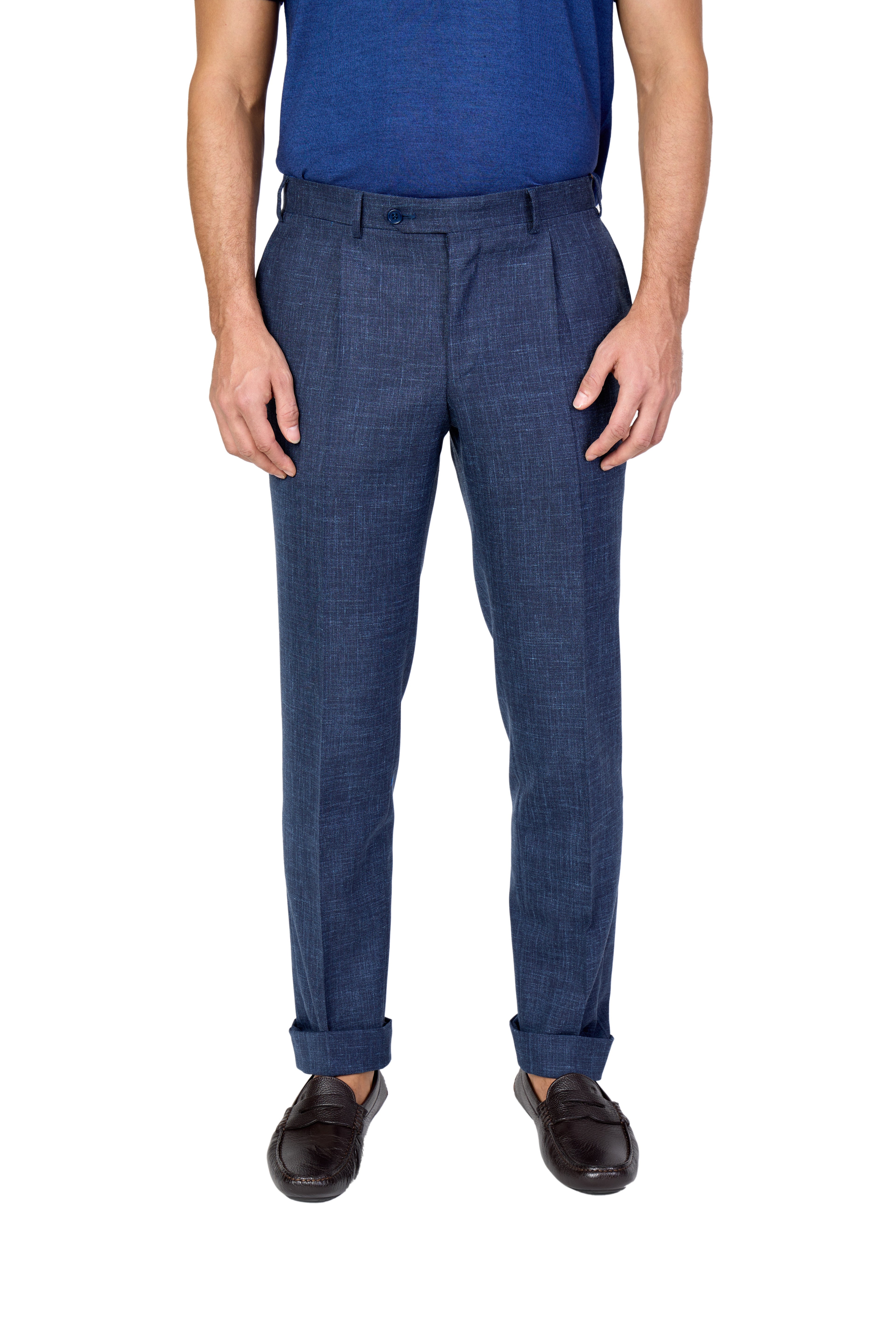 CANALI | 1 Pleat Wool, Silk & Linen Trousers | Dark Blue