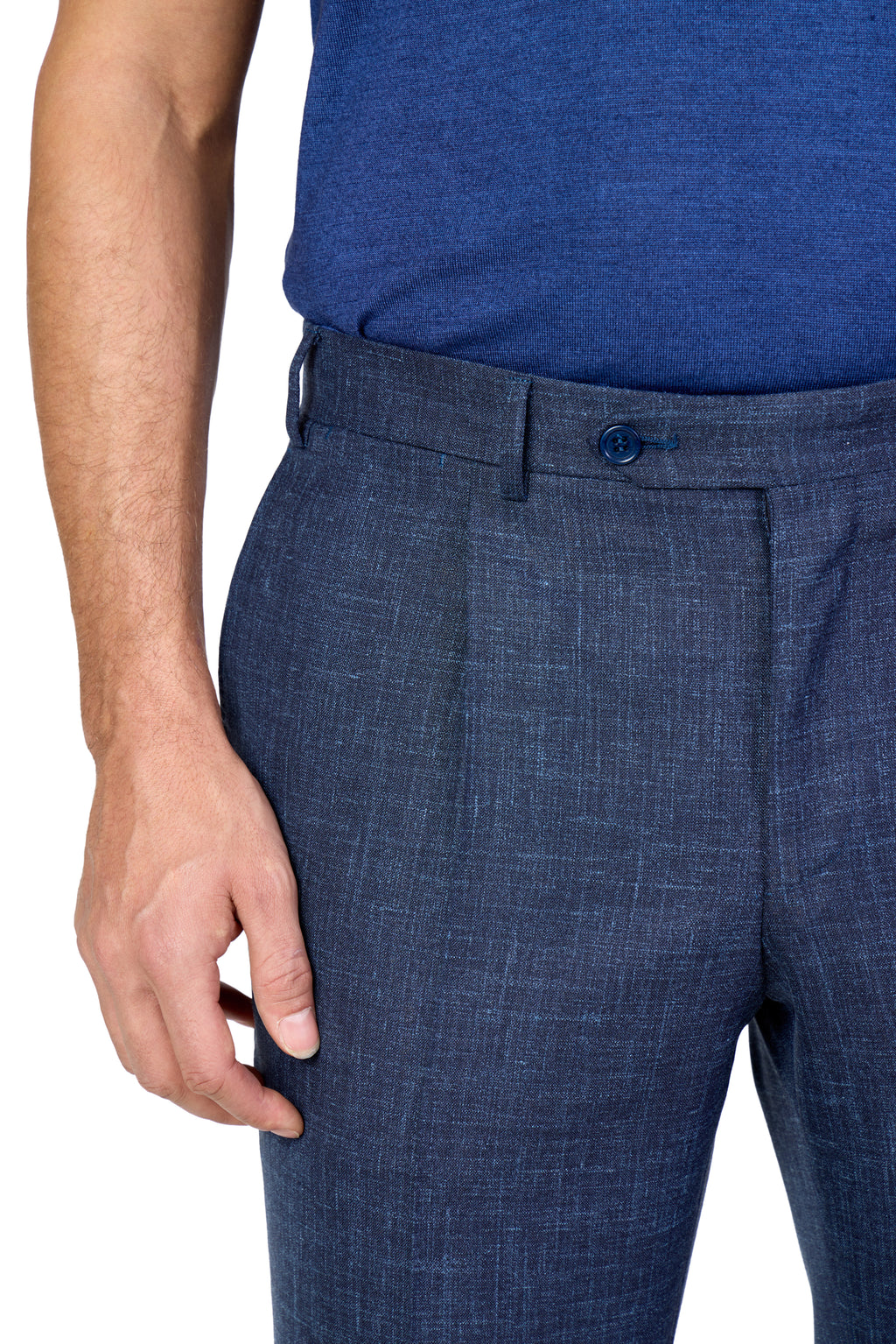 CANALI | 1 Pleat Wool, Silk & Linen Trousers | Dark Blue