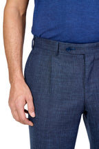 CANALI | 1 Pleat Wool, Silk & Linen Trousers | Dark Blue