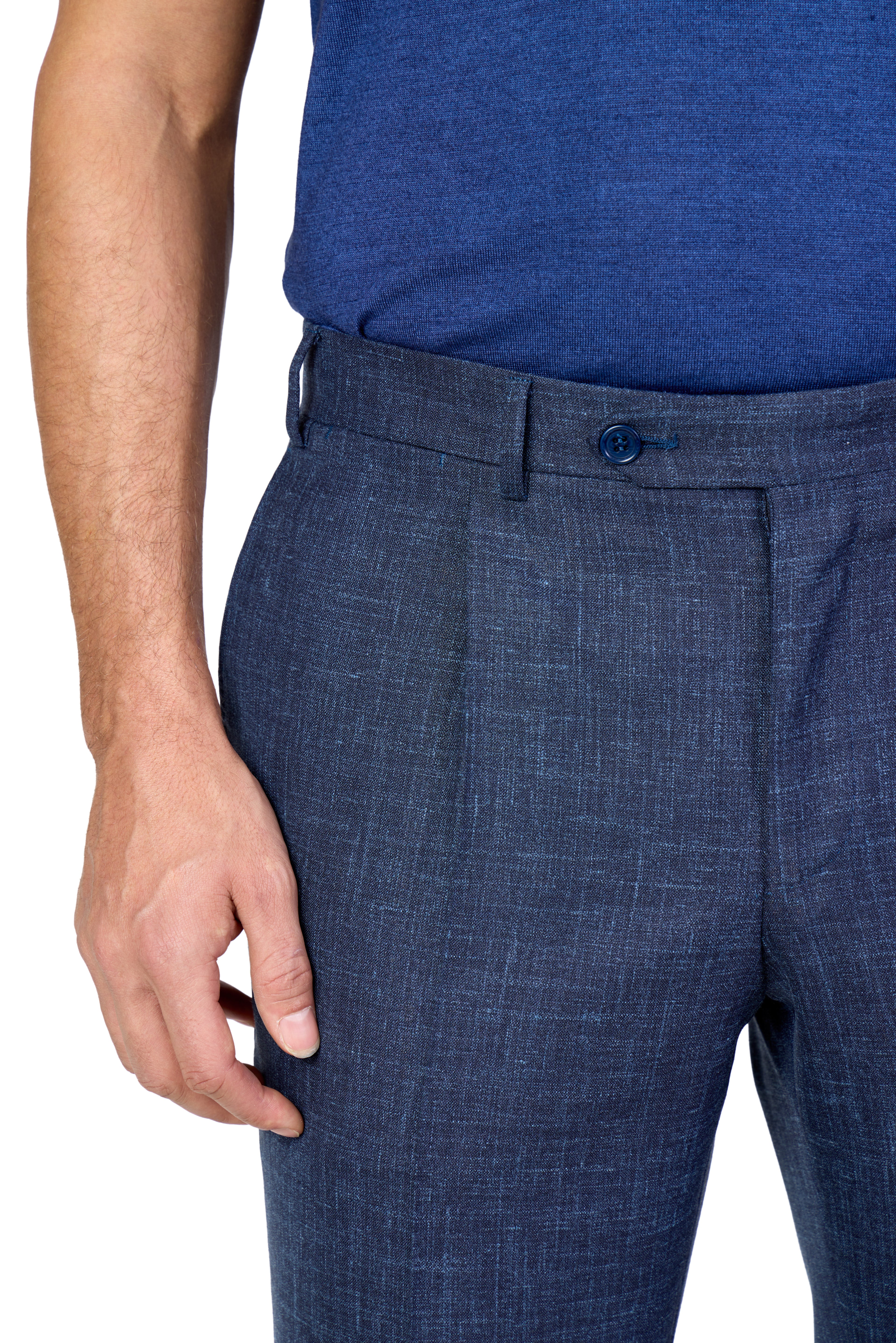 CANALI | 1 Pleat Wool, Silk & Linen Trousers | Dark Blue