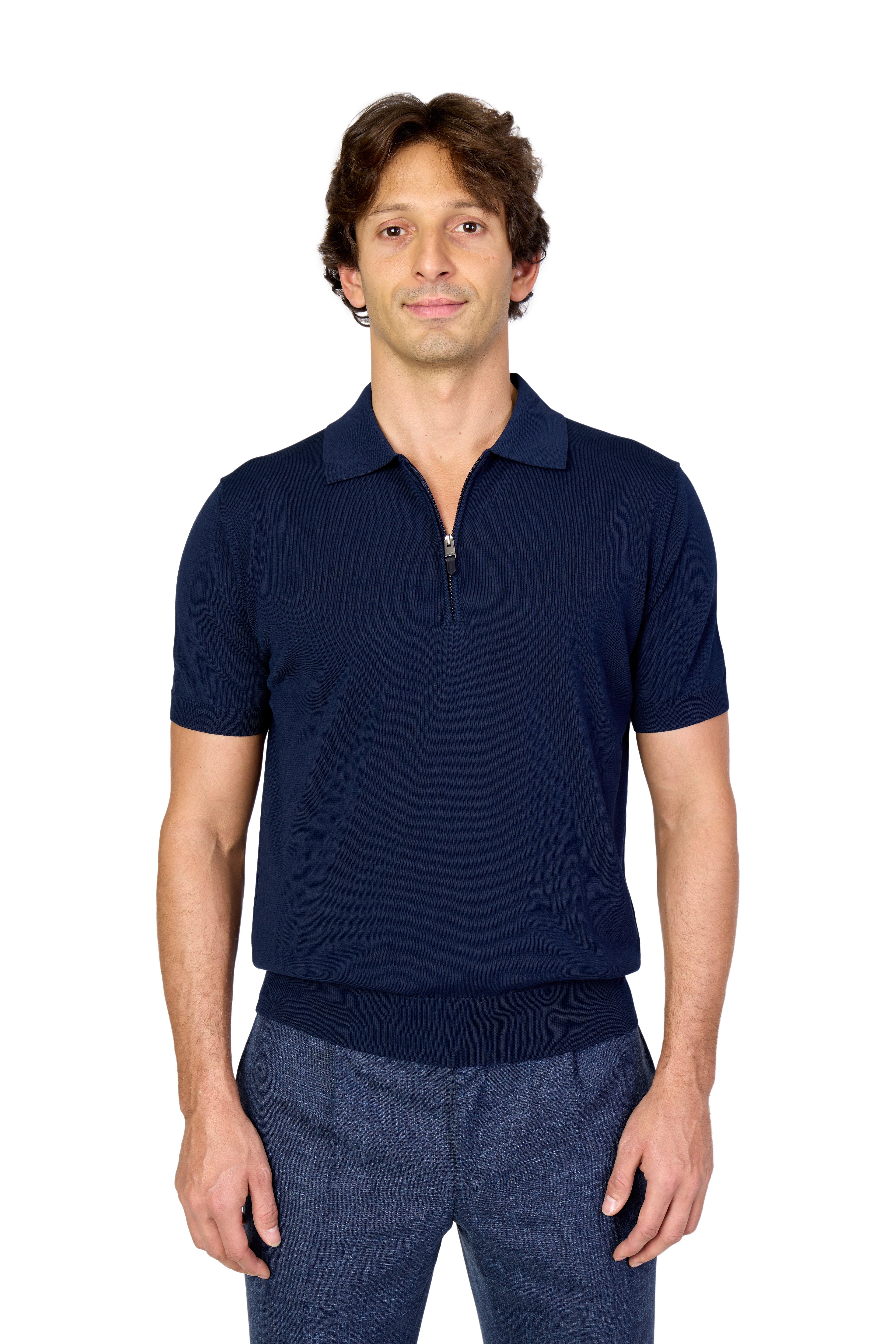 CANALI | Zip Neck Polo | Navy