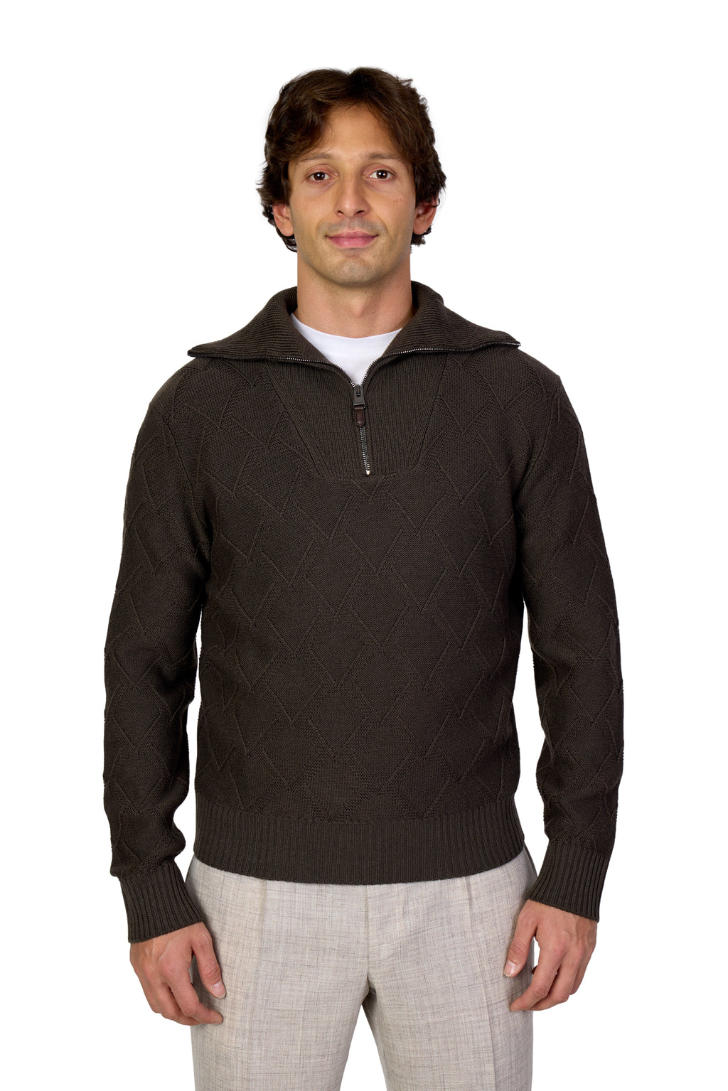 CANALI | Zipped Collar Knit | Chocolate